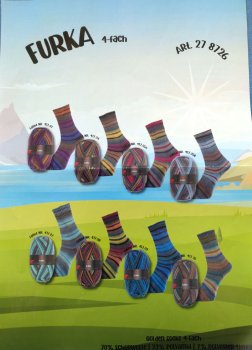 Preview: Furka Golden Socks Stretch Sockenwolle von Pro Lana 4fach grau blau 100 g Preview: Pro Lana Furka Stretch Sockenwolle alle Farben von Golden Socks 4fach